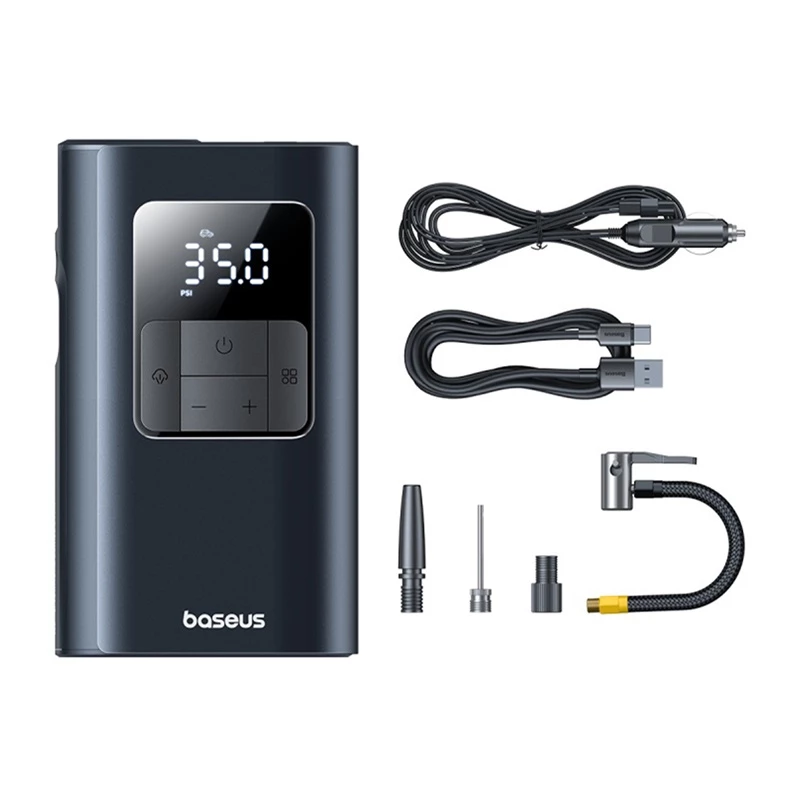 Baseus PrimeTrip VA1 compressor de pneus portátil, 75 W, 2 em 1 com lanterna e power bank de 6000 mAh, preto