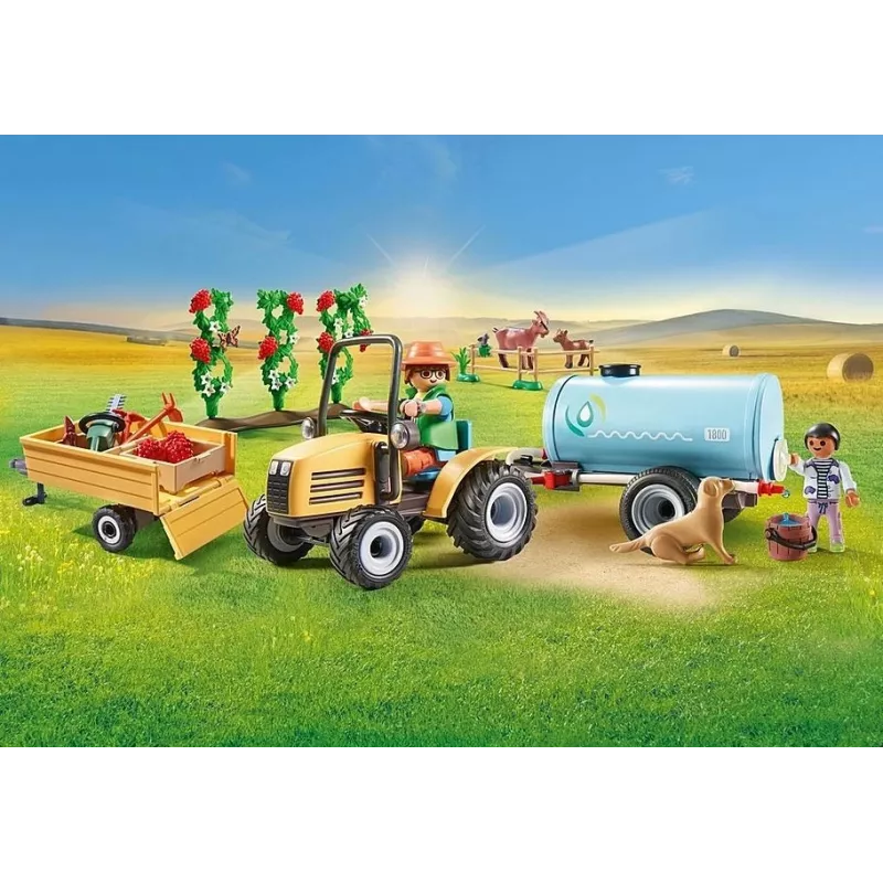 Playmobil 71442 Country: Trator com atrelado e depósito de água – Colheita fresca na quinta – Descobrir o ambiente de forma lúdica – Jogo de faz de conta imaginativo
