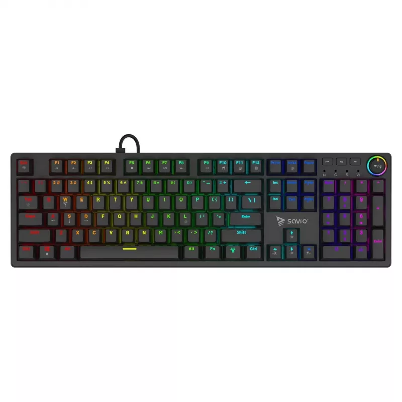 SAVIO STYX teclado mecânico gaming, Outemu Blue, Hot-Swap, RGB, USB, disposição US, tamanho completo, preto