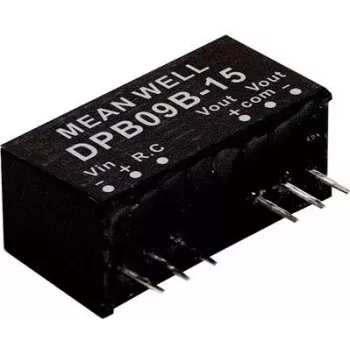 Fonte de alimentação/conversor de tensão mean well DPB09B-15 — potência de saída 9 W, tensão de saída 15 V, entrada 18–36 V