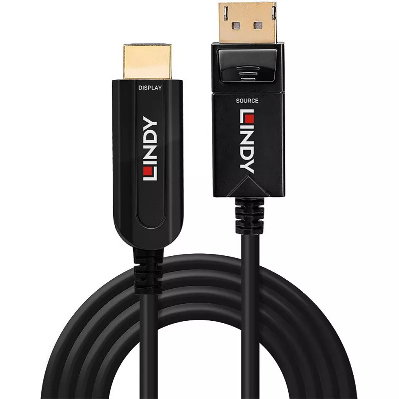 Cabo DisplayPort 1.2 para HDMI 18G híbrido de fibra ótica Lindy 30 m