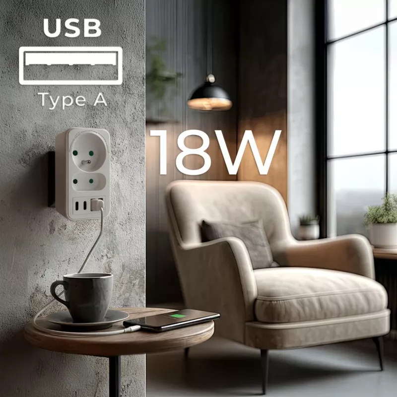 Power Splitter MACLEAN MCE249 F/W – 2 tomadas de rede (16A + 6A) e 4x USB (2x A, 2x C PD 20W)