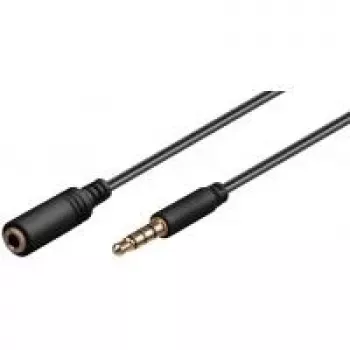 Wentronic Goobay cabo de extensão jack 3,5 mm, preto, 0,5 m – ficha jack 3,5 mm (4 pinos, estéreo) > conector fêmea jack 3,5 mm (4 pinos, estéreo) (62476)