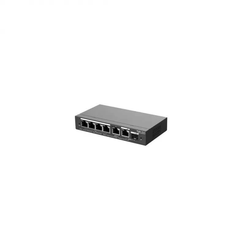 Ruijie Reyee RG-ES206GS-P switch PoE L2 Gigabit inteligente de 6 portas com gestão na nuvem, 4x PoE, 1x Combo/SFP, 54 W, preto