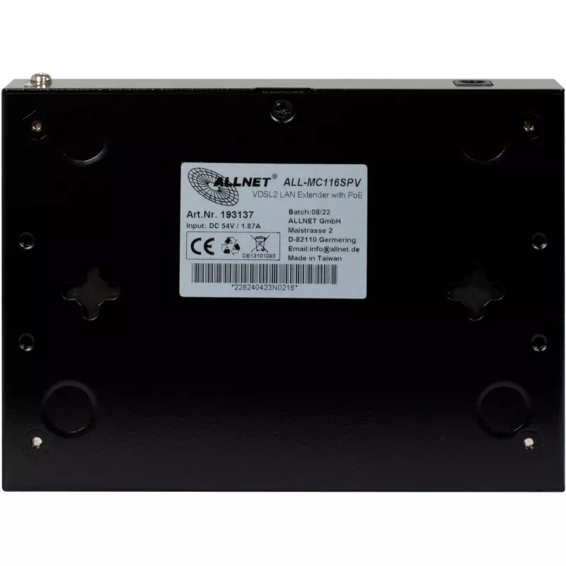 ALLNET ALL-MC116SPV-VDSL2 modem bridge VDSL2 com vectoring ponto a ponto, 2x portas PoE IEEE 802.3at, não gerido, preto