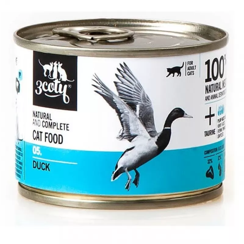 3Coty Duck comida húmida para gatos adultos, 180 g