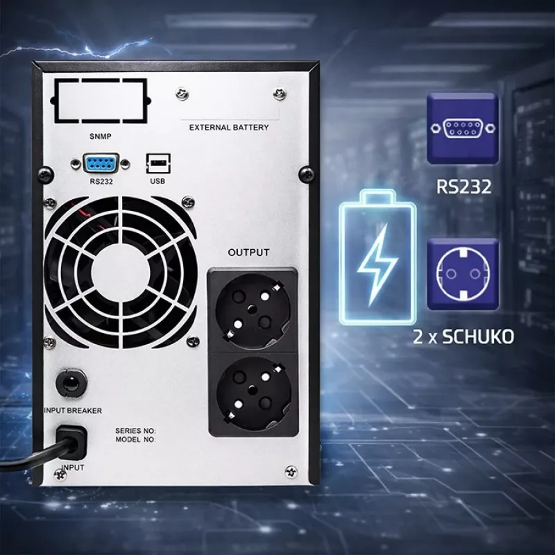UPS QOLTEC onda sinusoidal pura 1kVA 800W com AVR e ecrã LCD