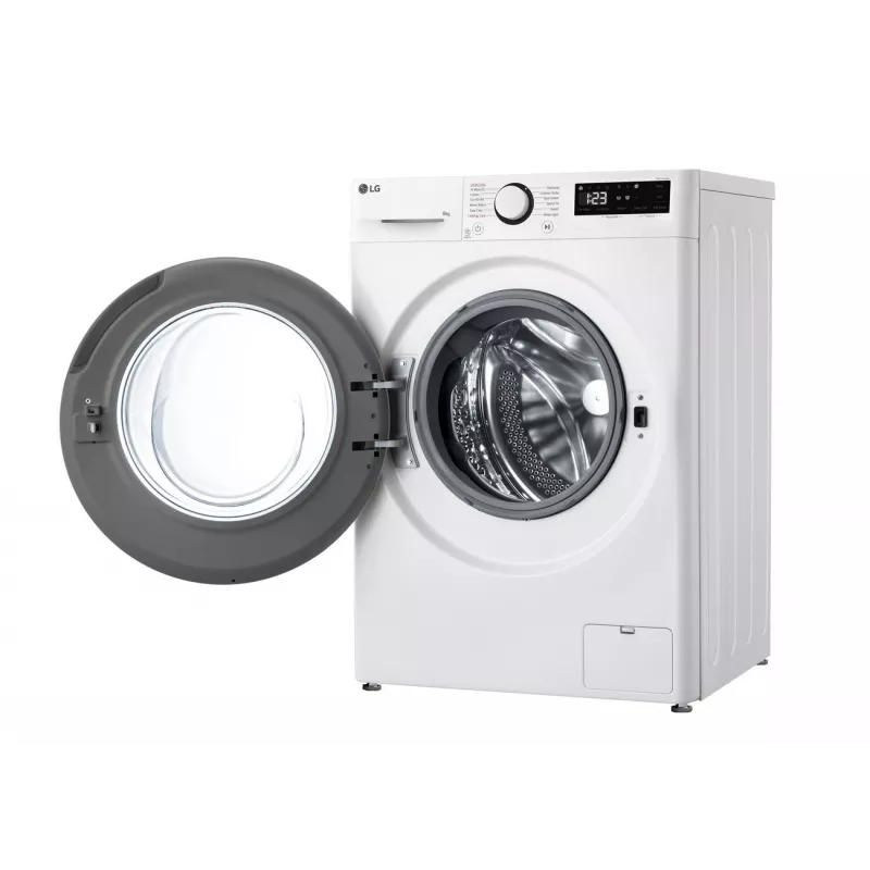 LG | Máquina de lavar roupa | F2WR508SWW | Classe de eficiência energética A-10% | Carga frontal | Capacidade de lavagem 8 kg | 1200 rpm | Profundidade 47,5 cm | Largura 60 cm | Visor | LED | Função vapor