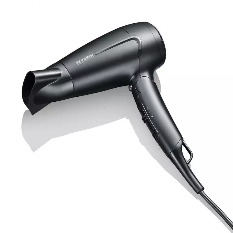 Secador de cabelo SEVERIN HT 0159 — 1600 W, tensão dupla 110/220–240 V, 2 velocidades, botão de ar frio, cabo de 1,8 m, preto