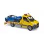 Bruder MB Sprinter transportador de carros com módulo de luz e som, laranja/azul, incl. roadster