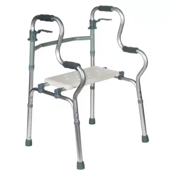 Andarilho de reabilitação REHA FUND RF-133 3em1, estrutura de alumínio/aço, altura ajustável 81–99 cm, 2 rodas, assento, carga máx. 100 kg