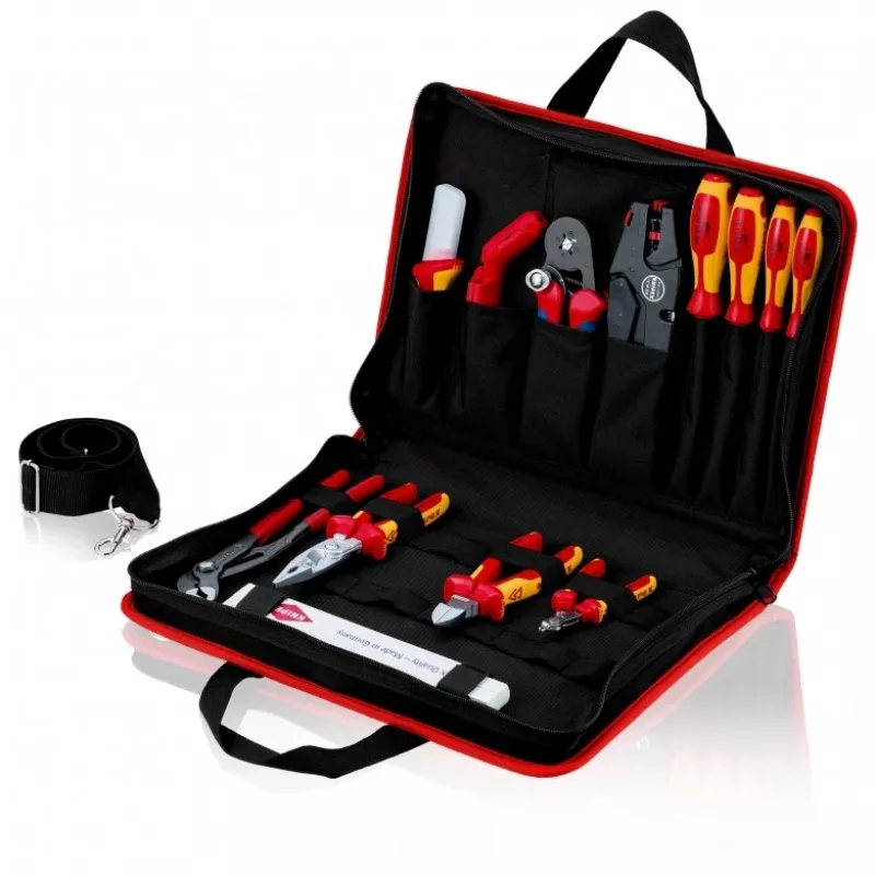 Bolsa de ferramentas Knipex compacta Electric - preto - vermelho - poliéster - 8 bolsas - 410 mm - 290 mm - 60 mm (00 21 11)