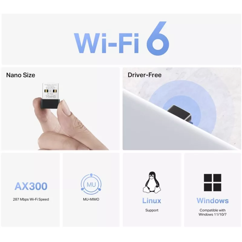 Mercusys MA14N AX3000 Nano adaptador USB Wi-Fi, até 287 Mbps
