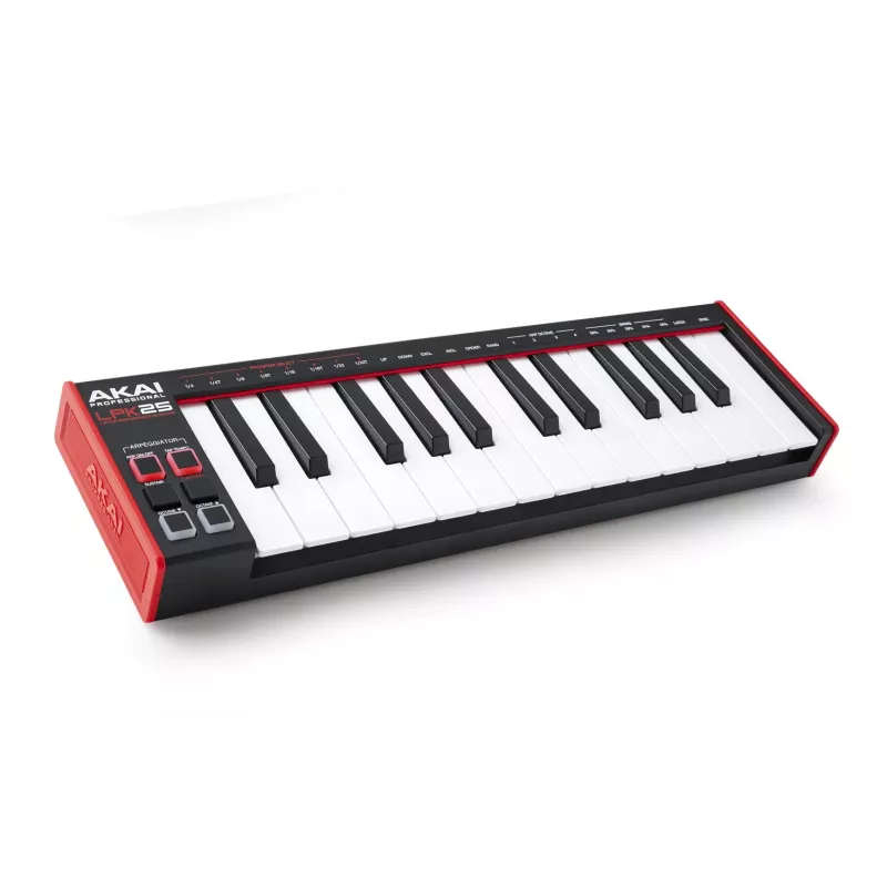 AKAI LPK25 MKII teclado MIDI mini USB de 25 teclas – deslocamento de oitava, arpejador, 6 teclas, vermelho