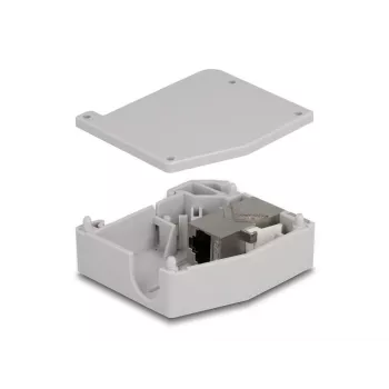 Adaptador para calha DIN DeLOCK conector fêmea RJ45 para conector fêmea RJ45 Cat.6A cinzento