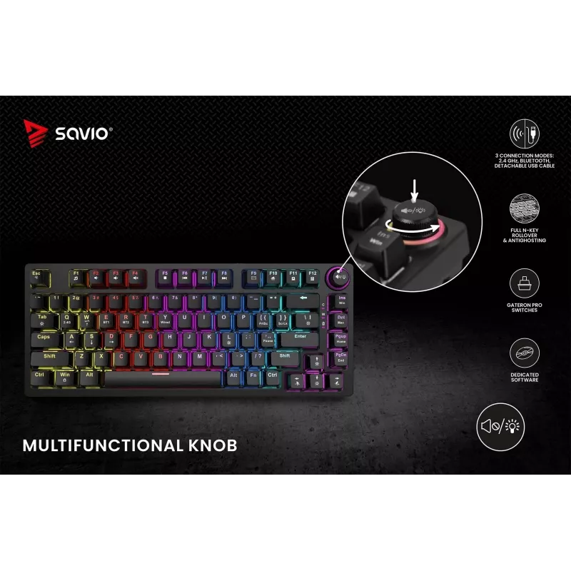 Teclado gaming Savio Phenix SAVGK-RED USB RF Wireless Bluetooth QWERTY