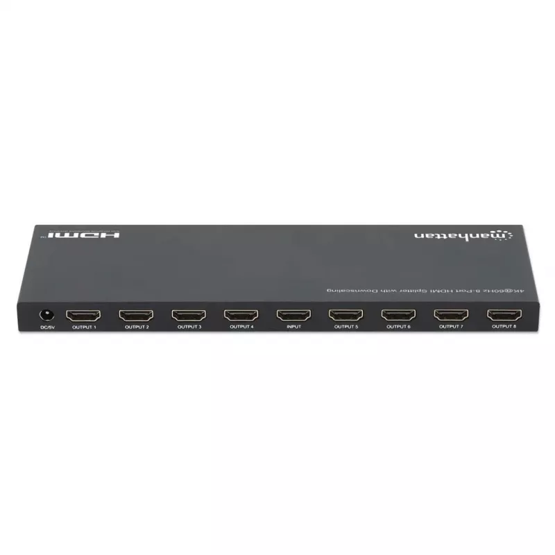 Splitter HDMI Manhattan 4K@60Hz 8 portas com downscaling, distribui um sinal de entrada HDMI para oito saídas HDMI (1x8), 18G, interruptor EDID para downscaling, preto