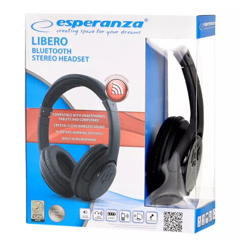 Auscultadores Esperanza Libero EH163K sem fios com arco música Mini-USB Bluetooth preto