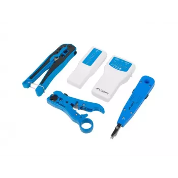 Conjunto de alicate de crimpar para cabos LANBERG NT-0302 — alicate RJ-45, punhos em plástico, bolsa de transporte, interruptor on/off, multicolor