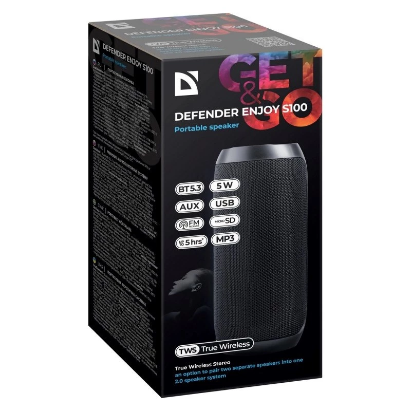 Defender Enjoy S100 Coluna Bluetooth, 5 W, preto
