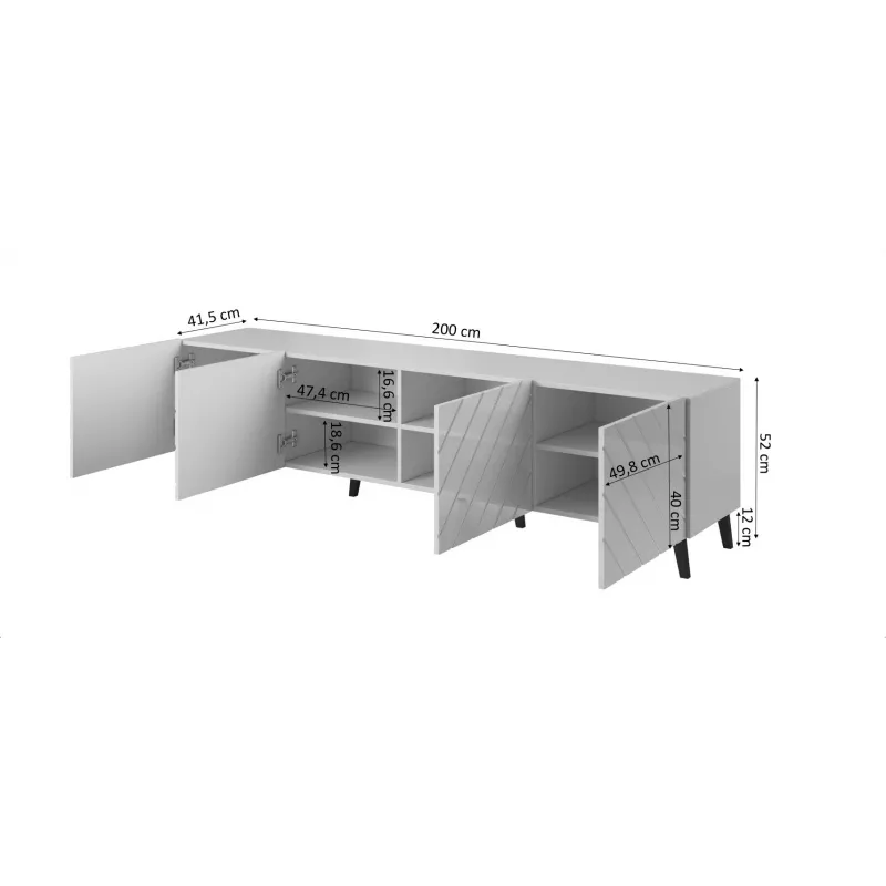 Móvel RTV ABETO 200x42x52 preto brilhante