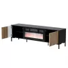 Móvel de TV cama meble MERCI com lareira, 180 x 40 x 53,5 cm, tampo preto, moldura em carvalho artesanal