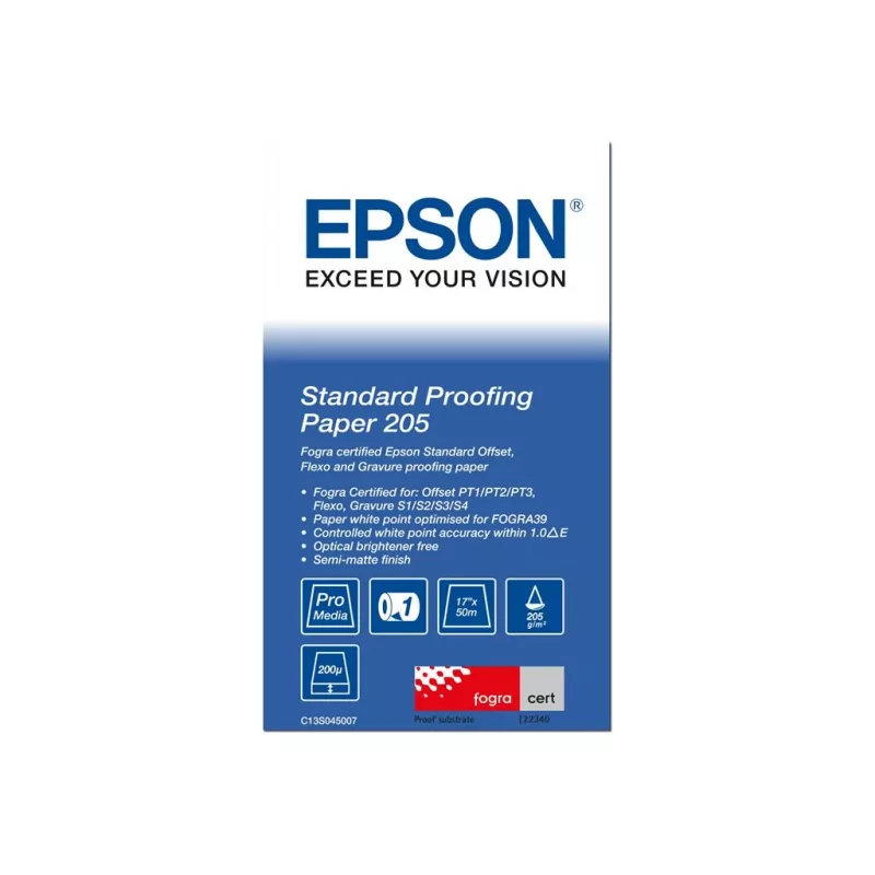 Epson C13S045007 Standard Proofing Paper rolo de papel, 17 polegadas (43,2 cm) x 50 m, 205 g/m², branco
