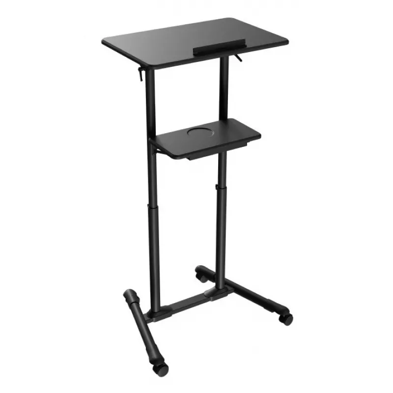 Gembird TVS-DESK-01-BK secretária de pé móvel com rodas, altura ajustável 111–134,5 cm, inclinação 30°, máx. 20 kg, preta