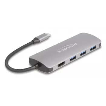 Hub USB-C DELOCK 64323 — anfitrião USB 3.2 Gen 2 Type-C, HDMI + 2× USB-A + 2× USB-C, 10 Gbit/s, cinzento