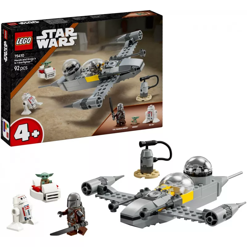 LEGO Star Wars Conjunto 75410 Modelo N-1 Starfighter com 92 peças, minifiguras Mando e Grogu