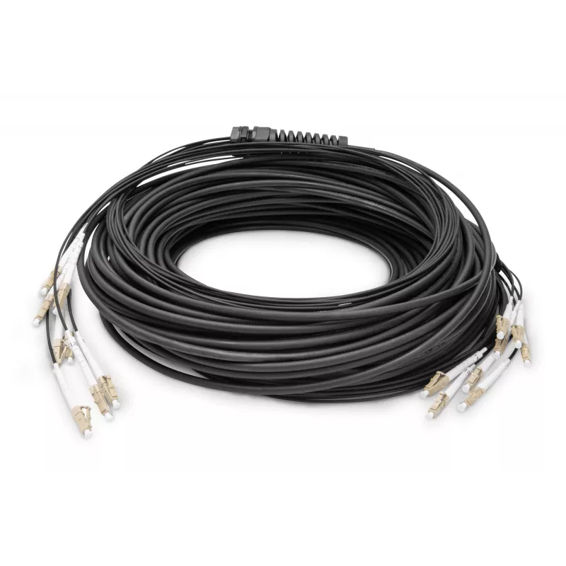 Cabo breakout universal de fibra ótica pré-montado Digitus Multimodo OM4 8 fibras LC/UPC 50 m