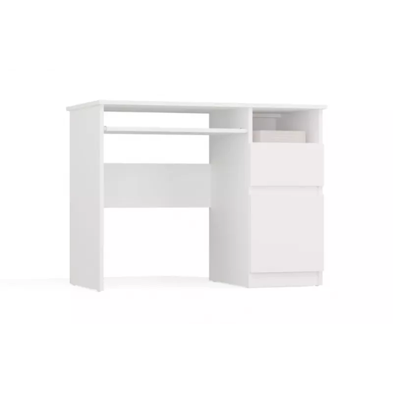 Secretária e shop PORTO direita branco, tampo retangular de aglomerado 985×510×755 mm, 1 gaveta, prateleira para teclado