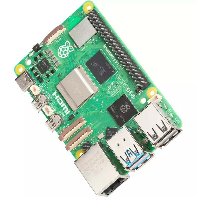 Computador de placa única Raspberry Pi 5 placa de desenvolvimento — 2400 MHz Arm Cortex-A76, até 16 GB LPDDR4x, MicroSD, USB 3.2, Wi‑Fi 5