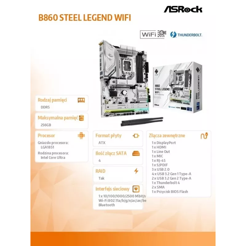 ASRock B860 Steel Legend WiFi Placa-mãe ATX