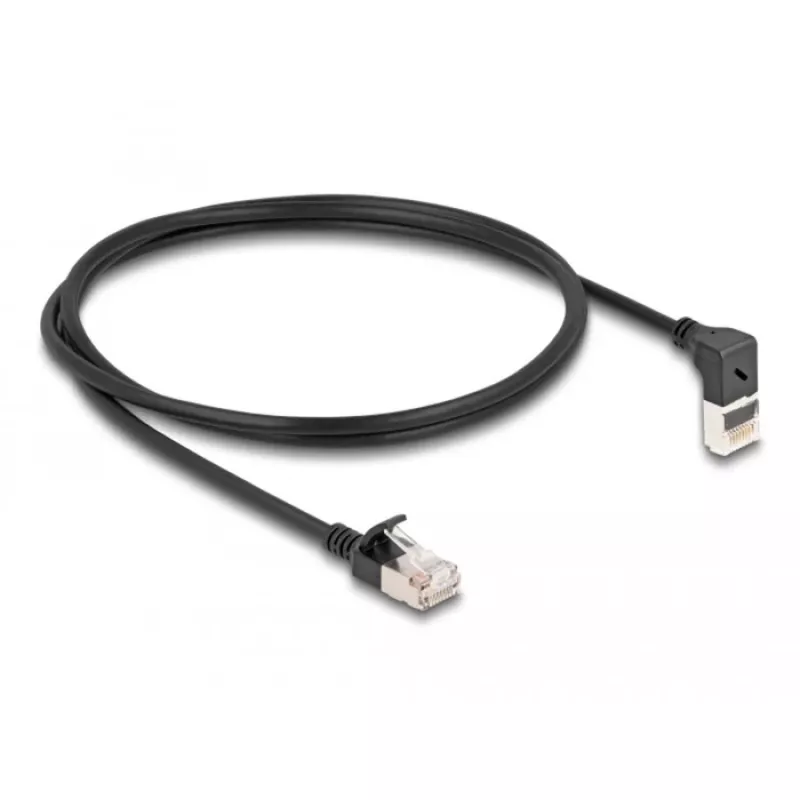 Cabo de rede RJ45 DeLOCK Cat.6A S/FTP fino 90° dobrado para cima 1 m preto