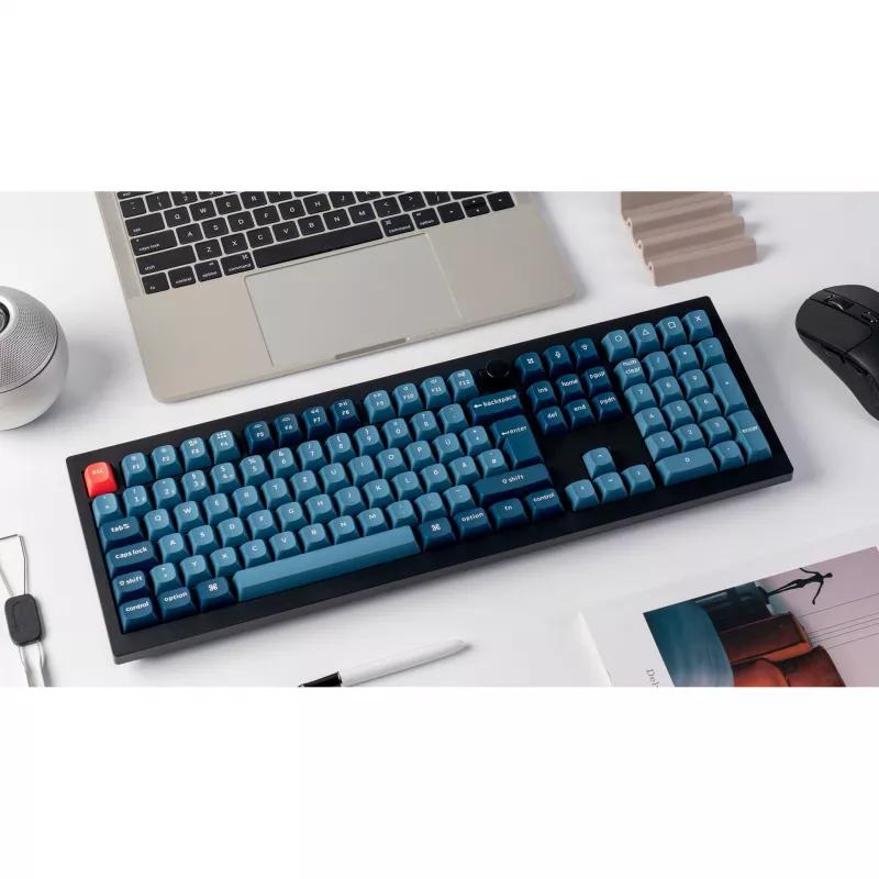V6 Max, teclado gaming preto/azul-cinzento, layout DE, Gateron Jupiter Red, Hot-Swap, RGB