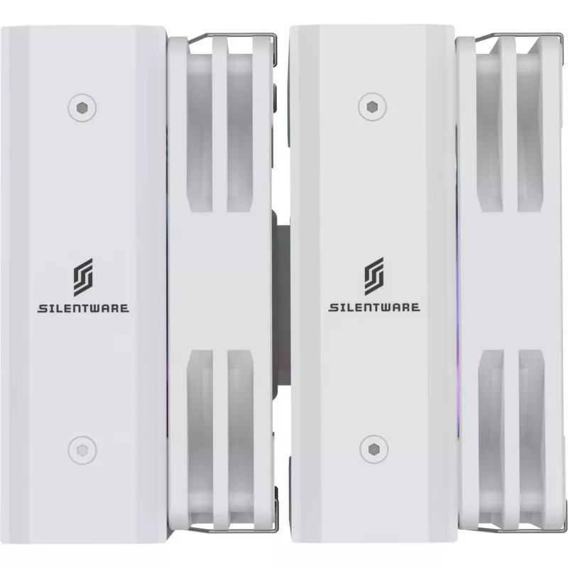 Dissipador de CPU Silentware Titan RGB White, dissipador de ar de torre dupla, 265 W TDP, 2× ventoinhas PWM ARGB de 120 mm