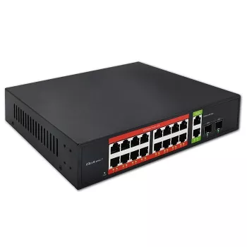 Switch de rede QOLTEC 52292 — Gigabit Ethernet PoE, 16x RJ45, 2x RJ45 uplink, 2x SFP