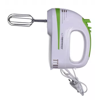 Batedeira manual ESPERANZA EKM011 — 400 W, 5 velocidades, turbo, ganchos para amassar e batedores, 220–240 V, branco/verde-claro