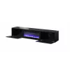 Móvel de TV Cama Meble SLIDE 200K com lareira elétrica 200×40×37 cm preto brilhante, portas em MDF, corpo em aglomerado