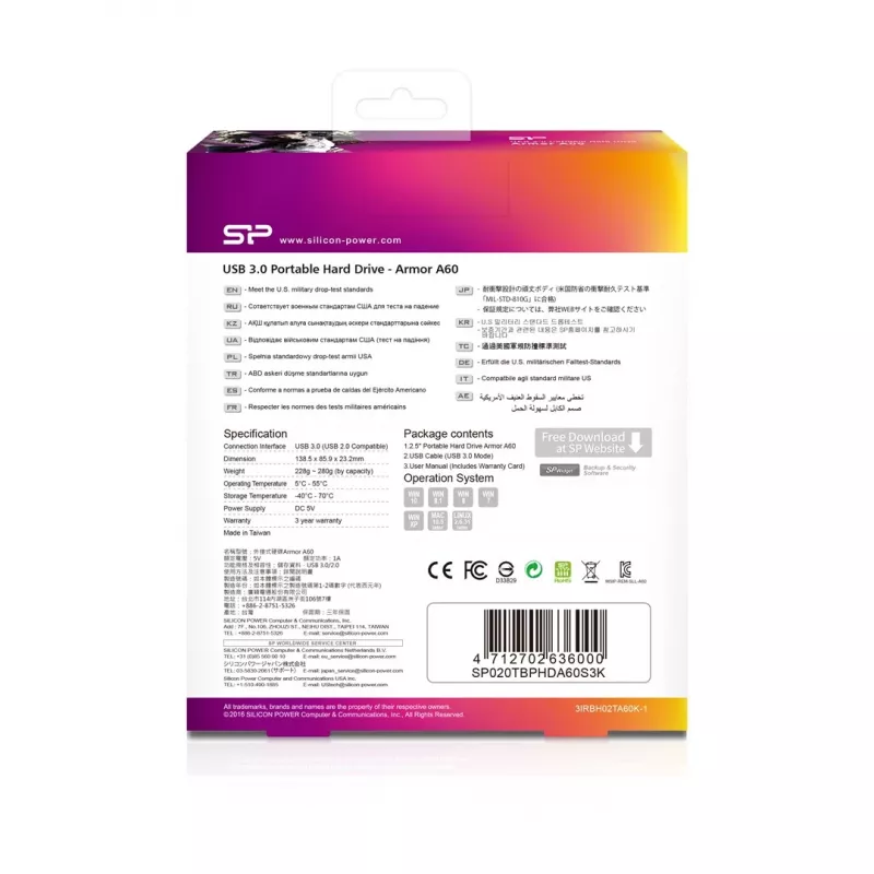 Disco externo Silicon Power Armor A60 2000 GB Preto