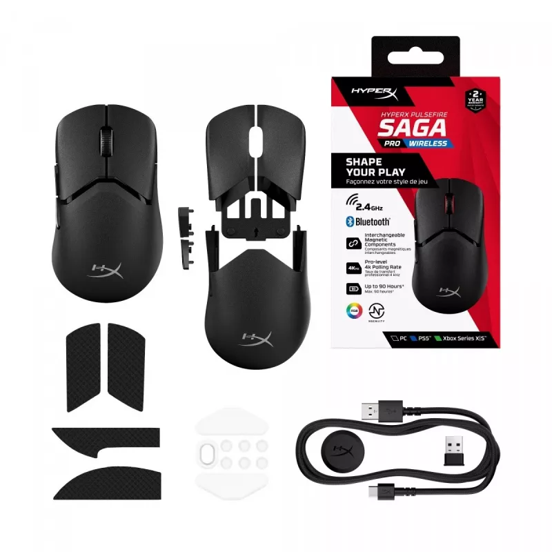 Rato gaming HyperX Pulsefire Saga Pro sem fios (preto)