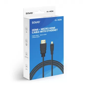Cabo Savio CL-40/M HDMI (macho) - micro HDMI (macho) com Ethernet, 2m, preto