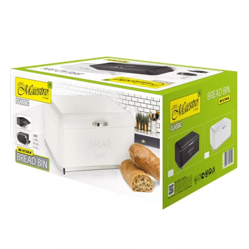 Caixa de pão Maestro MR1677-AR-W – retangular aço inoxidável, branca, 340×220×160 mm
