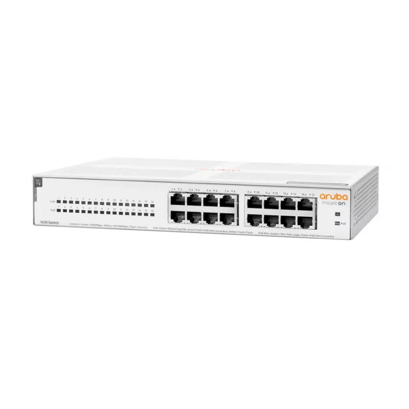 HPE Aruba Networking Aruba Instant On 1430 16G Class4 PoE 124W não gerido L2 Gigabit Ethernet (10/100/1000) Power over Ethernet (PoE) 1U branco