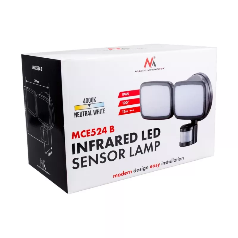 Aplique de parede LED MACLEAN MCE524 com detetor de movimento PIR, modelo MCE524 B