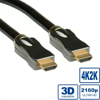 ROLINE HDMI Ultra HD with Ethernet - cabo HDMI com Ethernet - HDMI (M) para HDMI (M) - 20 m - isolamento duplo - preto - suporte 4K (11.04.5687