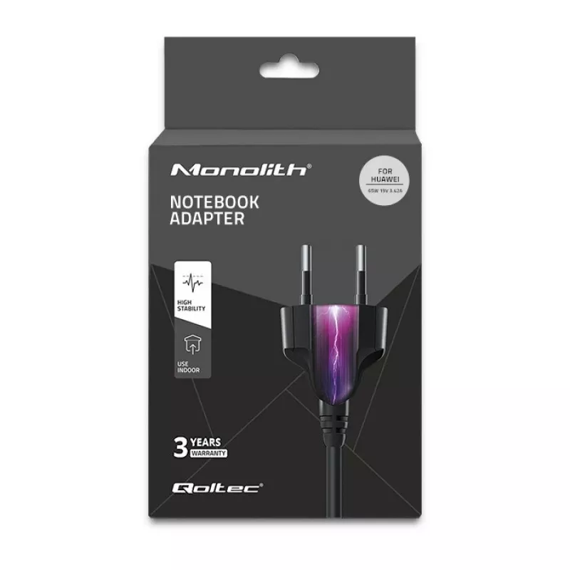 Fonte de alimentação QOLTEC 51038 65 W para portátil, 19 V 3,42 A, AC-DC, 220–240 V, interiores, preto