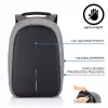 XD Design Bobby Hero Regular P705.292 mochila antirroubo, portátil de 15,6 polegadas, tablet de 12,9 polegadas, 16 l, porta de carregamento USB, bolso RFID, cinzento