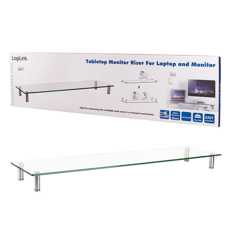Elevador para monitor com prateleira de vidro 1000 mm de comprimento